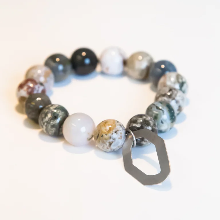 Armband Ozeanjaspis mit Edelstahlanhänger "Firn"