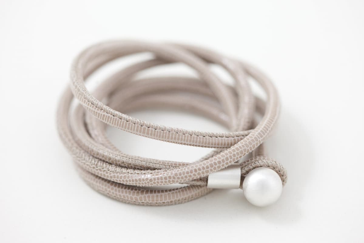 Lederband Echse geprägt schmal "beige"